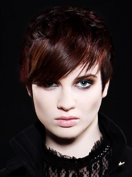 Fringe hair cut into a long curved forelock