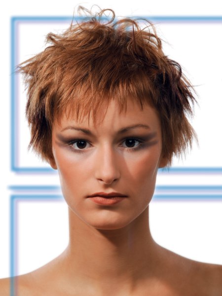 Short gamine haircut with choppy layering and razor-cut edges