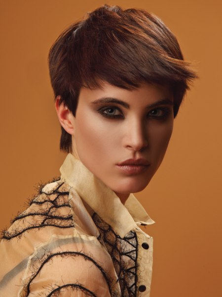 Modern short hairstyle with a glossy finish