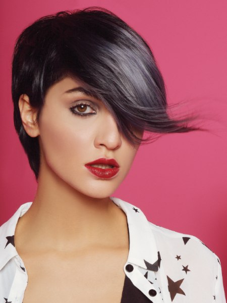 Fashion pixie with a mix of black and gray hair colors
