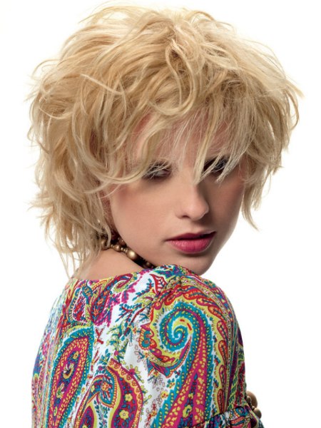 Trendy blonde shag haircut with tousling