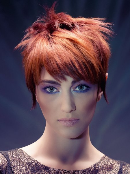 Short hair with layers and red-brown tones
