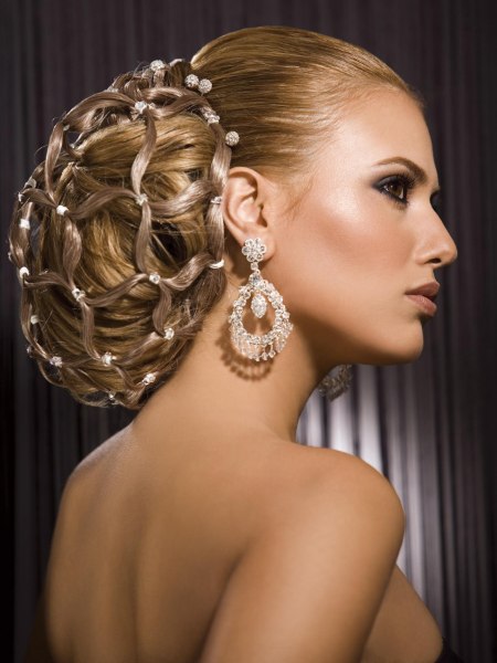 Elegant updo with a jeweled hair net