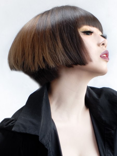 Modern stacked bob with an extra short nape for Asian hair