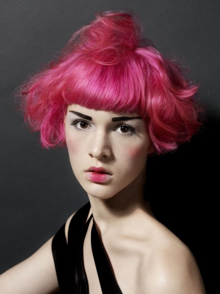 Pink hair color for a bob with curled sides