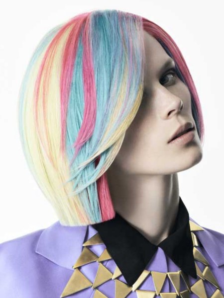 Medium long bob with a rainbow of colors