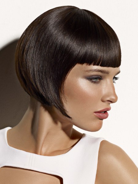 Sleek jaw length bob with short bangs