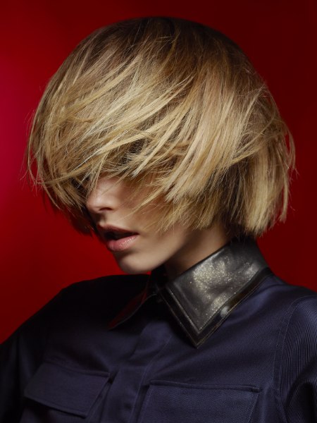 Hair in a chic bob with lots of volume