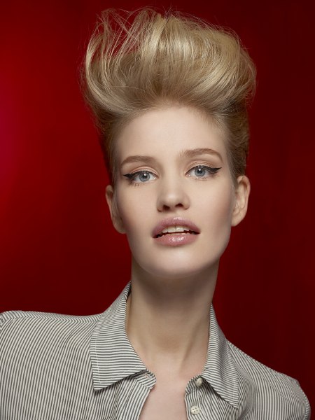 Hair styled up for a fake pixie cut