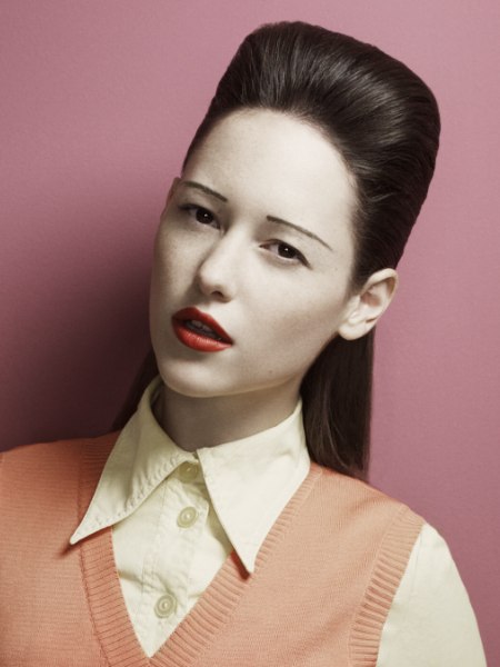 Retro semi-up style with the hair combed to the back