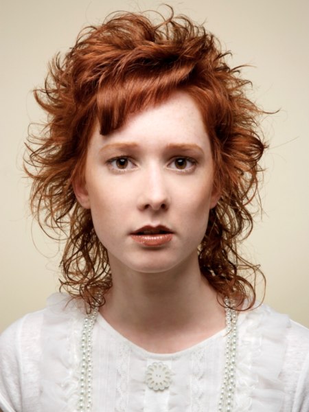 Neck-length hair with barrel-styled bangs