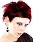 Female punk hairstyle with very short bangs and pointy sideburns