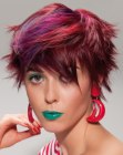 Punky haircut with a jagged silhouette for purple hair