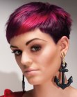 Purple pixie cut with very short sides and back
