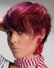 Hair with bold colors, a short back and long bangs