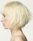 Platinum blonde bob with longer sides than the back