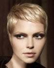 Blonde pixie cut with smooth styling