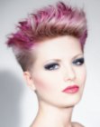 Very short punk haircut with pink hues for women