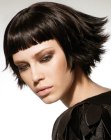 Textured bob with wispy elements and very short bangs
