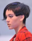 Short hairstyle with one longer side and jagged bangs