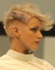 Radical short hairstyle with clipper cut back and sides for women