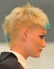 Short blonde hairstyle with closely cropped sides