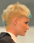 Short blonde hairstyle with closely cropped sides