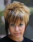 Short hairstyle with different hair lengths and spiky bangs