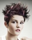 Stunning short cut with high spikes for purple hair