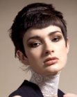 Funky pixie haircut with short bangs and volume