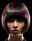 Very smooth and shiny chin length bob with sharp edges