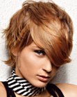 Short hairstyle with layers and sides that cover the ears