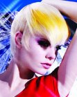 Short blonde hair with a yellow color effect