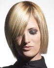 Bob cut with straight lines and long diagonal bangs