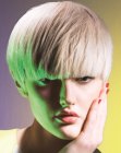 Modern bowl haircut with an ear to ear cutting line