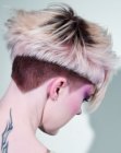 Short post-punk haircut with buzzed nape and sides for women
