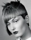 Short provocative haircut with complex geometry