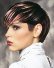 Short hair with platinum, purple and rose color contrasts