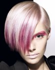 Short blonde hair with fuchsia streaks