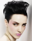 Female haircut with millimeter short sides and longer top hair