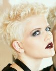 Blonde pixie short hair with lift and finger kneading