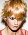 Short layered hair with a feathery texture and shiny surface