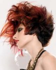 Hairdo with graduated short sides and back and longer top hair