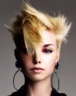 Short jagged hair with spiky sides and 1980s elements