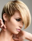Gamine short hairstyle with forward styling