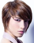 Short face framing hairstyle with curved sides and finger combing