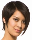 Short and sleek brown hair with pointed sides