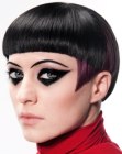 Short slick hair with two tone coloring and short bangs