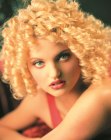 Short blonde hair with spiral curls