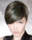 Short hairstyle with deep bangs and masculine elements